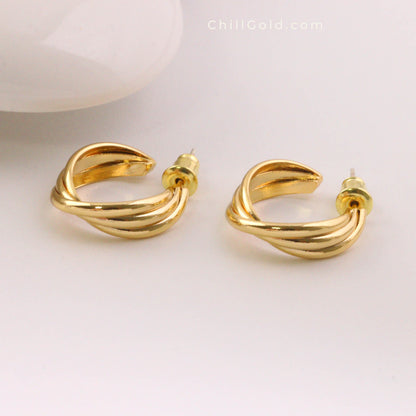 Twisted Geometric Hoop Stud Earrings