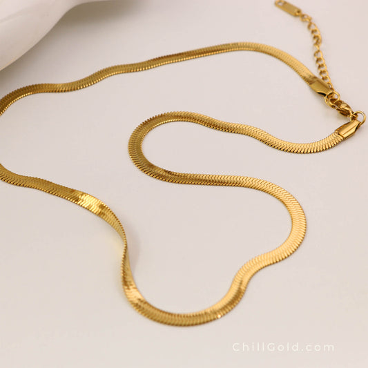 Gold Herringbone Chain Necklace
