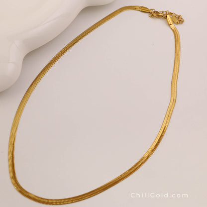 Gold Herringbone Chain Necklace