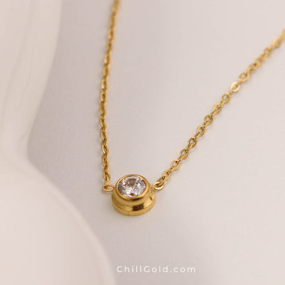 18K Gold Plated Solitaire Zirconia Necklace