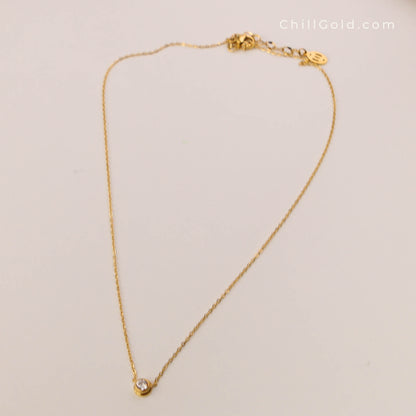 18K Gold Plated Solitaire Zirconia Necklace