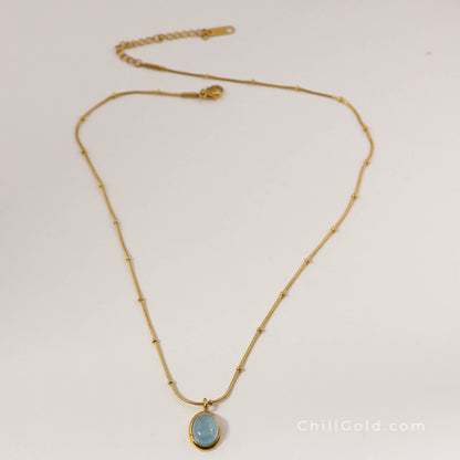 18K Gold Plated Oval Aquamarine Necklace