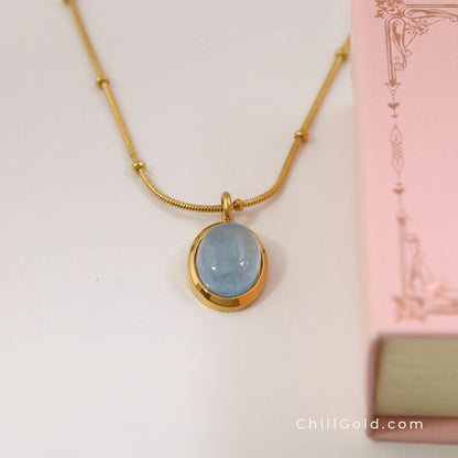 18K Gold Plated Oval Aquamarine Necklace