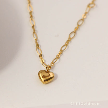 18K Gold Plated Diamond-Link Heart Charm Necklace
