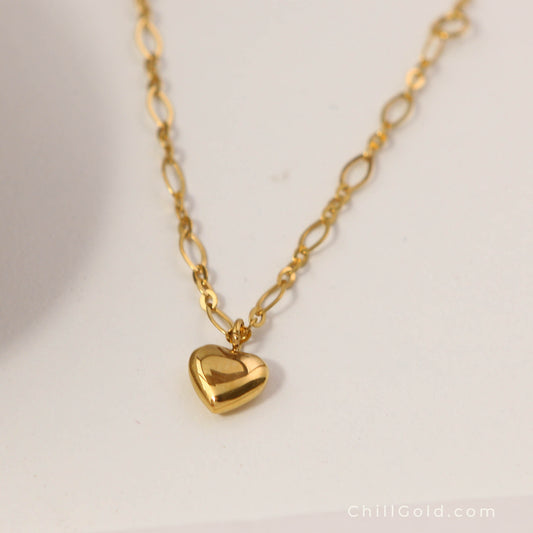 18K Gold Plated Diamond-Link Heart Charm Necklace
