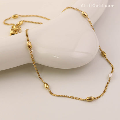Freshwater Pearl & Gold Bead Necklace