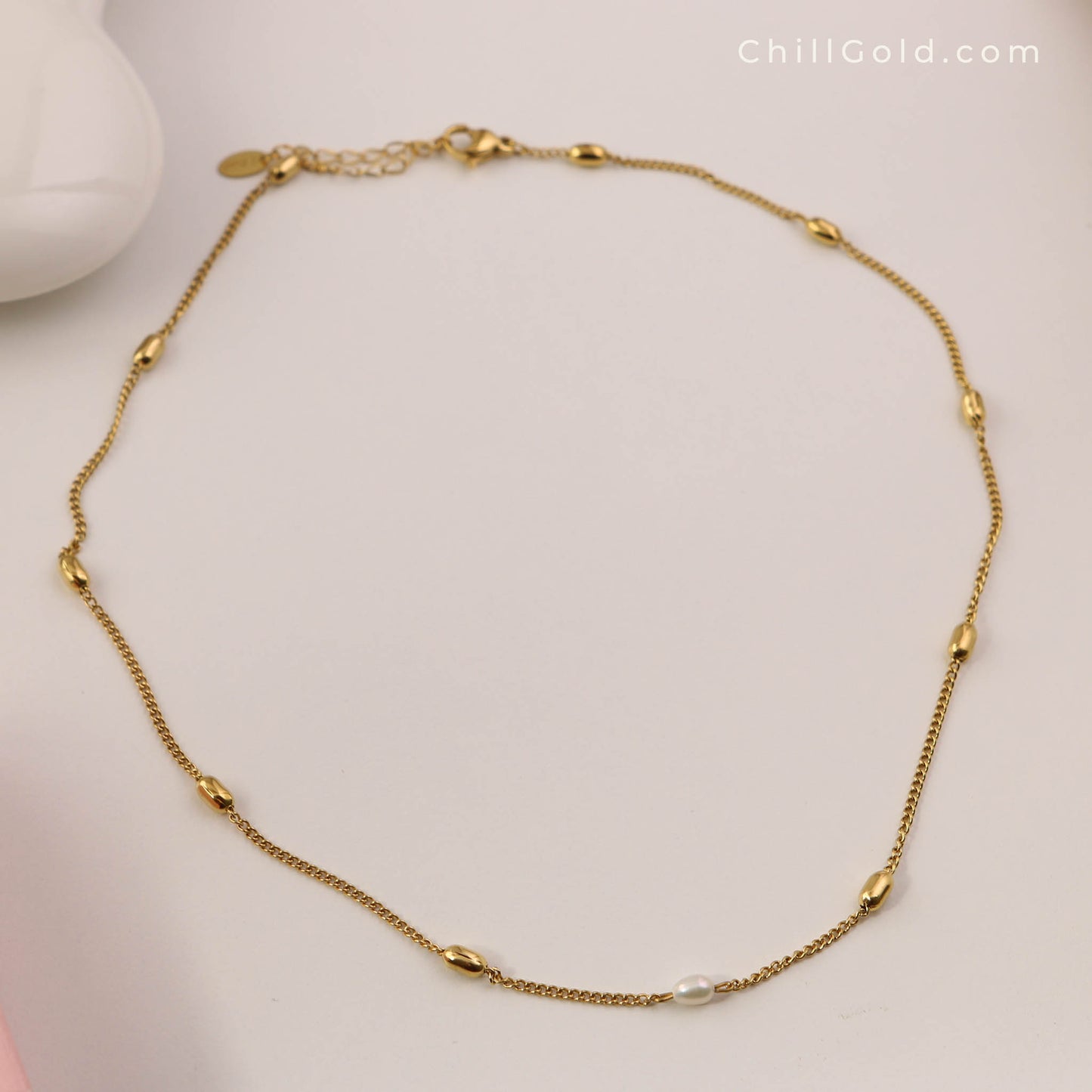 Freshwater Pearl & Gold Bead Necklace