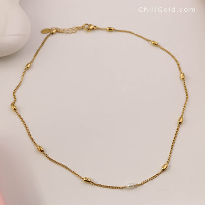 Freshwater Pearl & Gold Bead Necklace