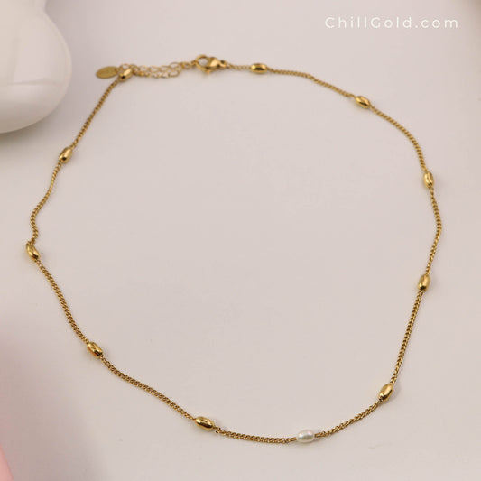 Freshwater Pearl & Gold Bead Necklace
