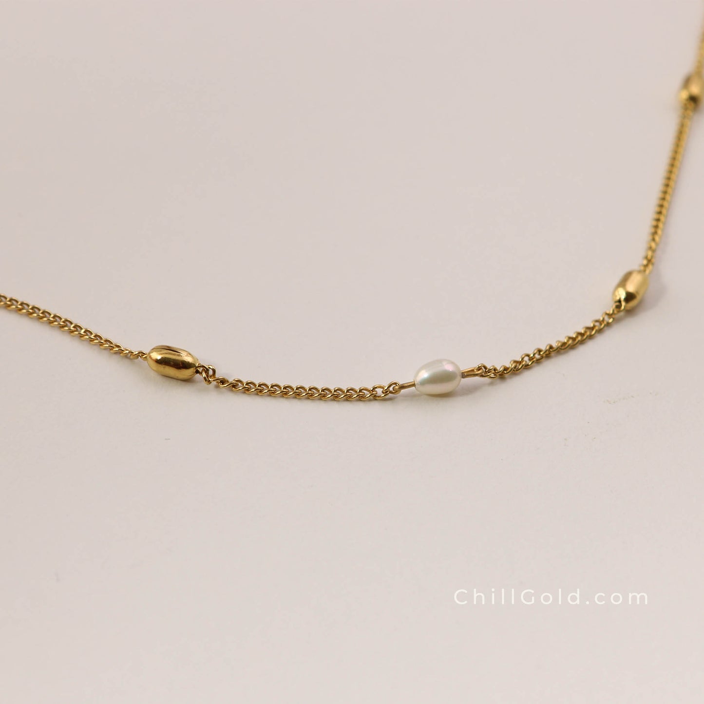 Freshwater Pearl & Gold Bead Necklace