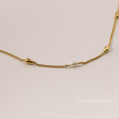 Freshwater Pearl & Gold Bead Necklace