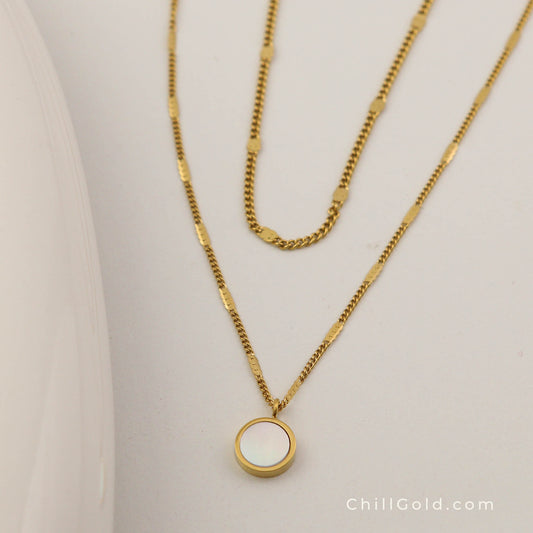 18K Gold Plated Layered White Shell Necklace