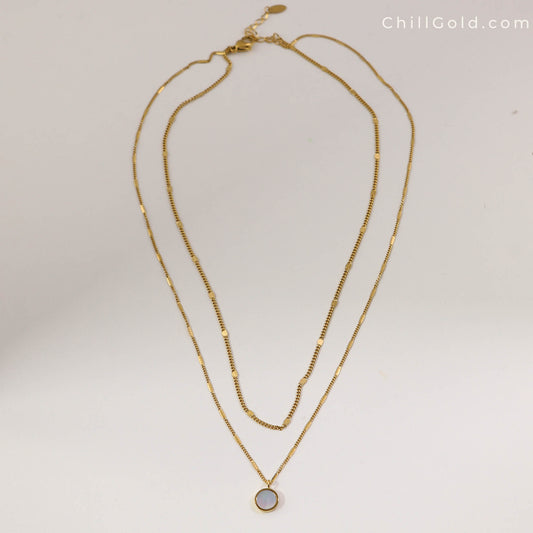 18K Gold Plated Layered White Shell Necklace