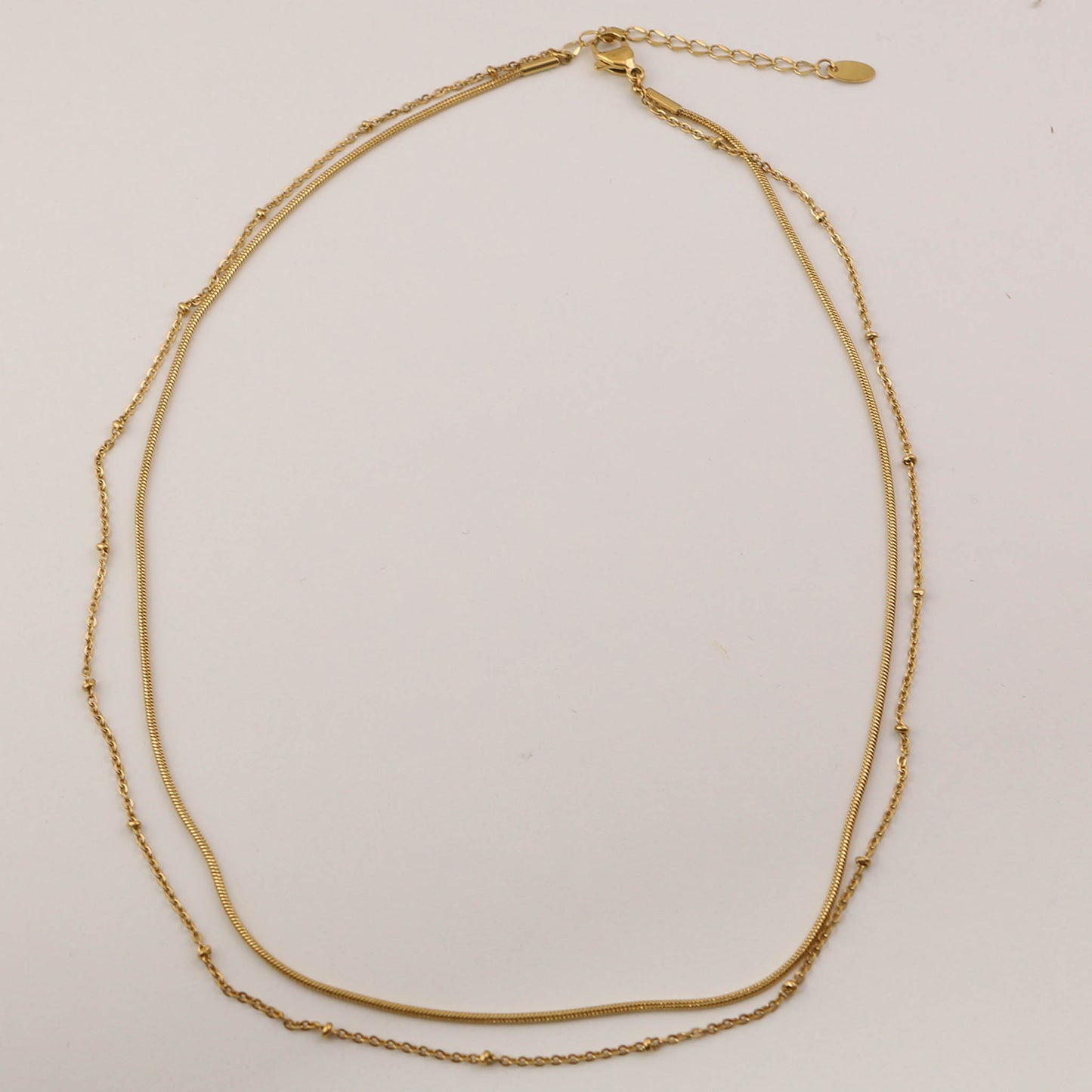 18K Gold Plated Double Layer Snake Bone & Beaded Chain Necklace