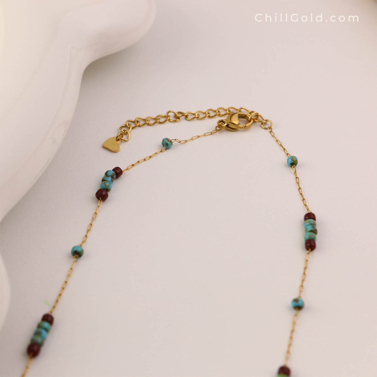 Vintage Inspired Turquoise & Burgundy Glass Beaded Necklace
