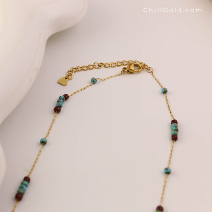 Vintage Inspired Turquoise & Burgundy Glass Beaded Necklace