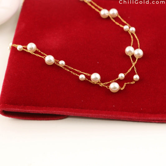 Mermaid Bubble Bead Double Layer (Starry Sky) Pearl Choker Necklace