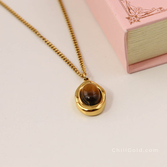 Maillard Style Natural Tiger Eye (Coffee Bean) Pendant Necklace