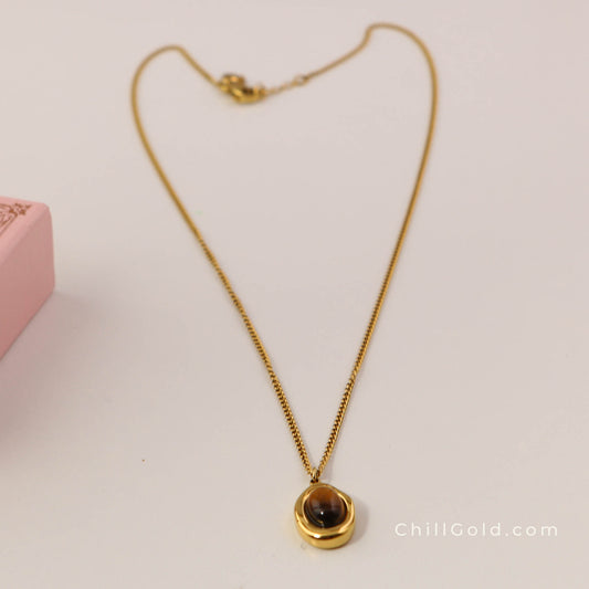 Maillard Style Natural Tiger Eye (Coffee Bean) Pendant Necklace