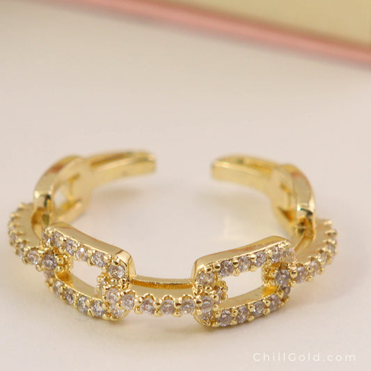 Golden Adjustable Zirconia Ring