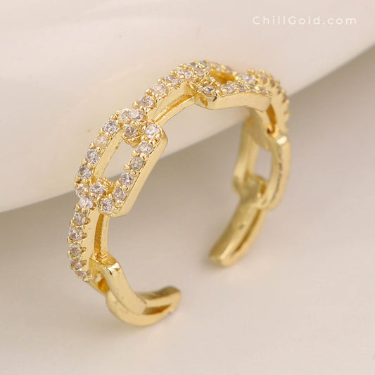 Golden Adjustable Zirconia Ring