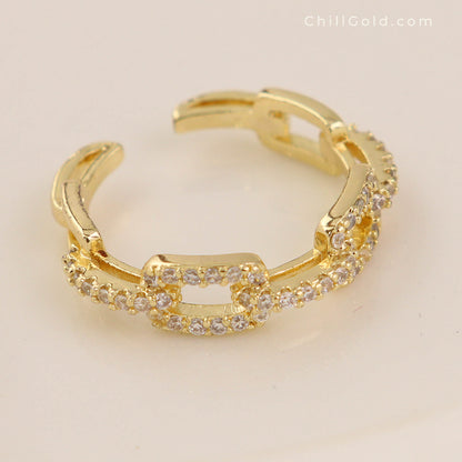 Golden Adjustable Zirconia Ring