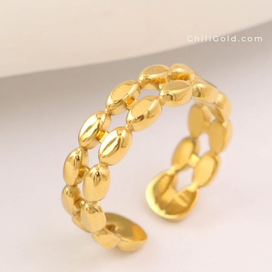 18K Gold Plated Dual Oval Bead Ring