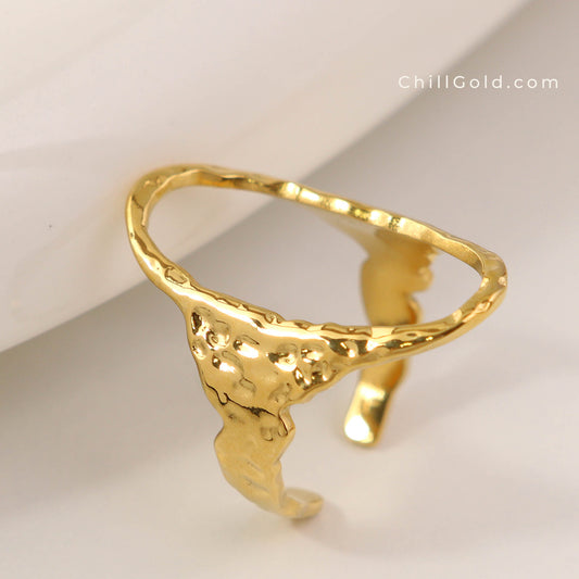 18K Gold Plated Hammered Oval Open Ring