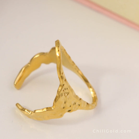 18K Gold Plated Hammered Oval Open Ring