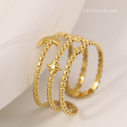 18K Gold Plated Celestial Stack Adjustable Ring