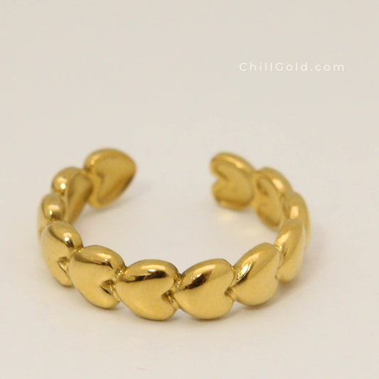 18K Gold Plated Stainless Steel Puffy Heart Ring