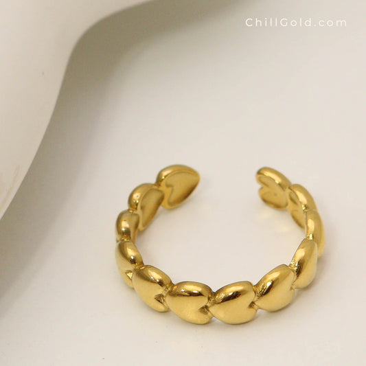 18K Gold Plated Stainless Steel Puffy Heart Ring
