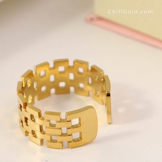 18K Gold Plated Wide Watchband Ring