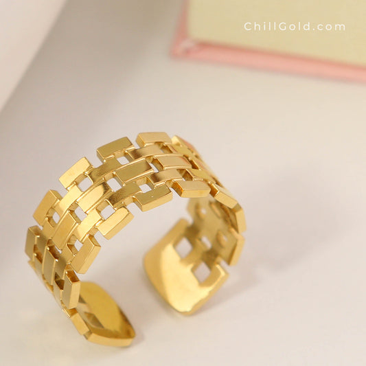 18K Gold Plated Wide Watchband Ring