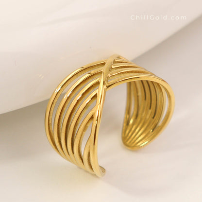 18K Gold Plated Intertwined Multi-Layer Adjustable Ring