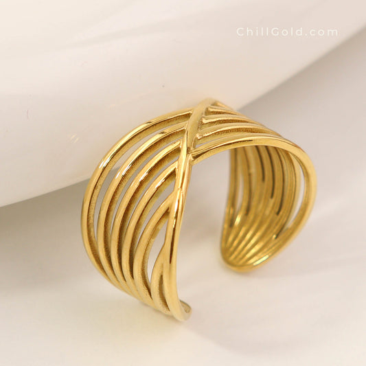 18K Gold Plated Intertwined Multi-Layer Adjustable Ring