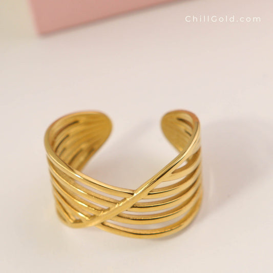 18K Gold Plated Intertwined Multi-Layer Adjustable Ring