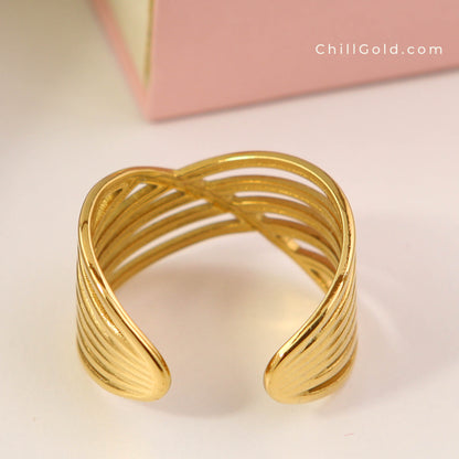 18K Gold Plated Intertwined Multi-Layer Adjustable Ring