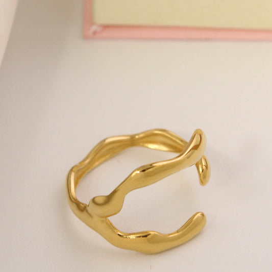 18K Gold Plated Stainless Steel "Sculpted Edge" Ring