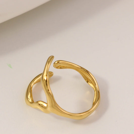 18K Gold Plated Stainless Steel "Sculpted Edge" Ring