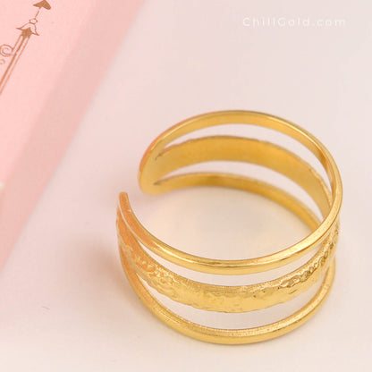 18K Gold Plated Multi-Band Textured Adjustable Ring