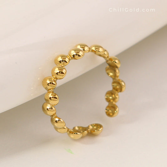 18K Gold Plated Stainless Steel Beaded Adjustable Ring