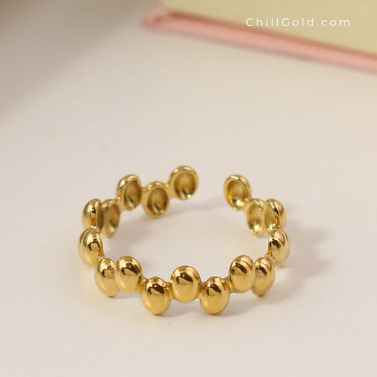 18K Gold Plated Stainless Steel Beaded Adjustable Ring