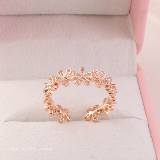 18K Rose Gold Plated Daisy Open Ring