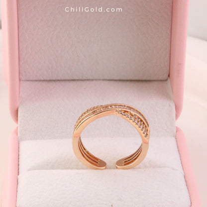 Light Luxury Cross Open Ring - 14K Gold Plated Adjustable Design