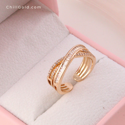 Light Luxury Cross Open Ring - 14K Gold Plated Adjustable Design