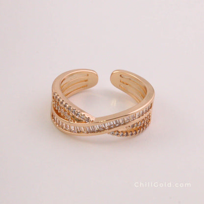 Light Luxury Cross Open Ring - 14K Gold Plated Adjustable Design