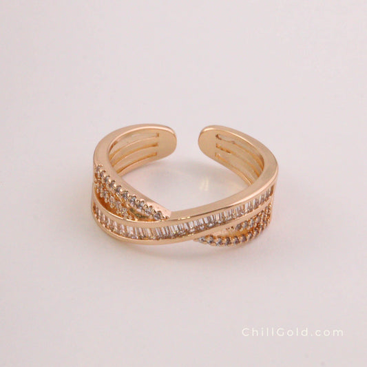 Light Luxury Cross Open Ring - 14K Gold Plated Adjustable Design