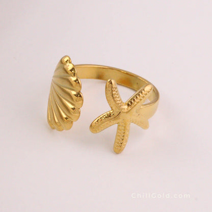 Ocean Series Starfish and Shell Open Rings