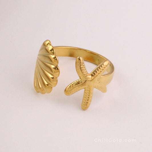Ocean Series Starfish and Shell Open Rings